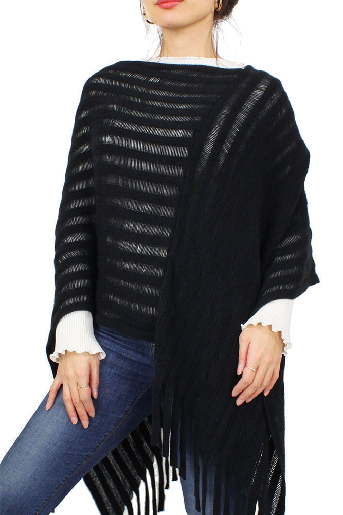 Women's Stripe Texture Knit Poncho by BURACQ
