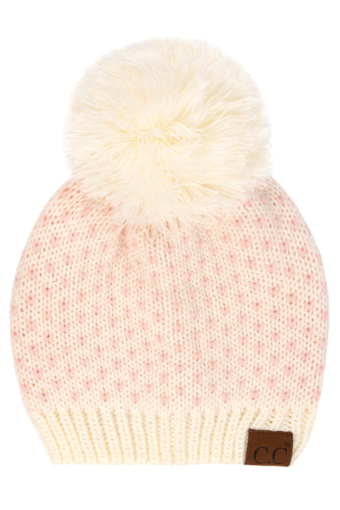 Women's Heart Pattern Knit Pom Beanie — beanie photo 4