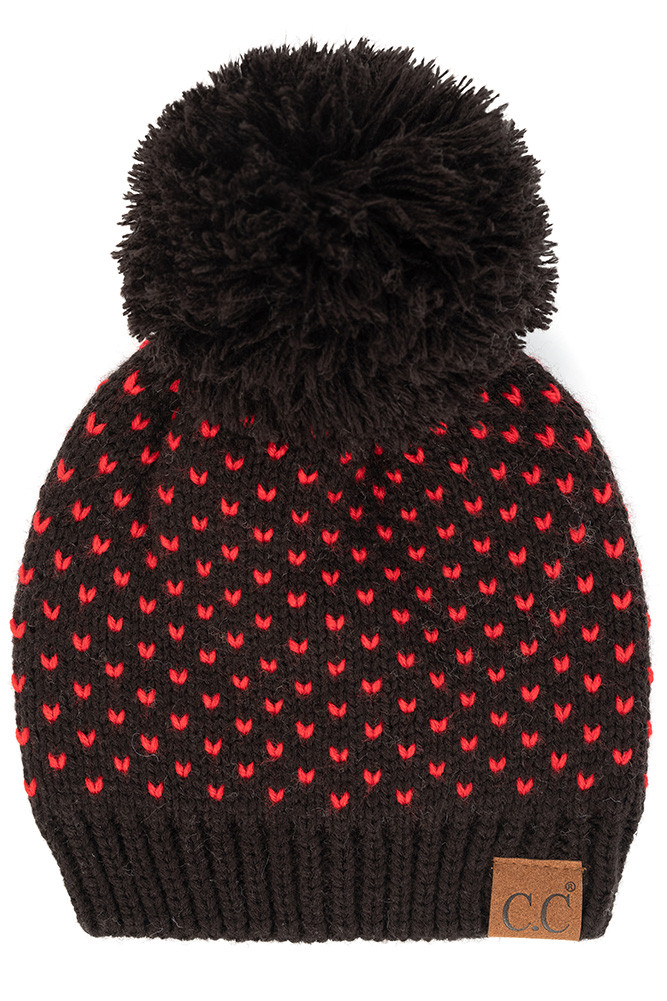 Women's Heart Pattern Knit Pom Beanie — beanie photo 6