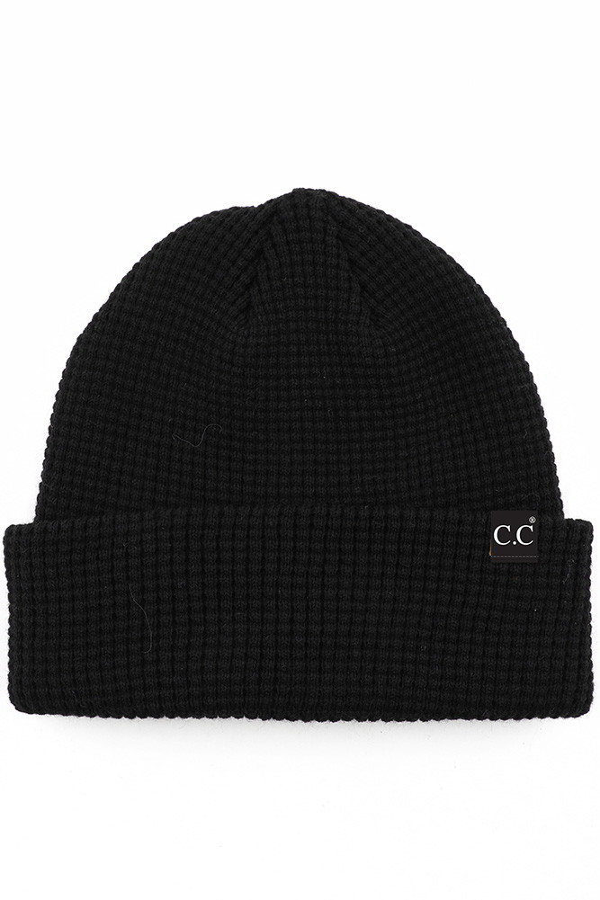 Women's Slouchy Cuff Beanie Hat in Black