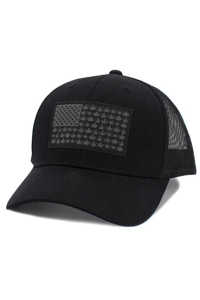 Women's Flag Patch Mesh Back American Flag Theme Baseball Cap in Black