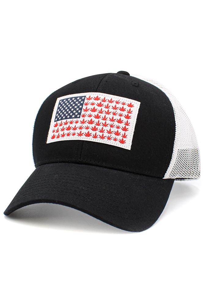 Women's Flag Patch Mesh Back American Flag Theme Baseball Cap in Black