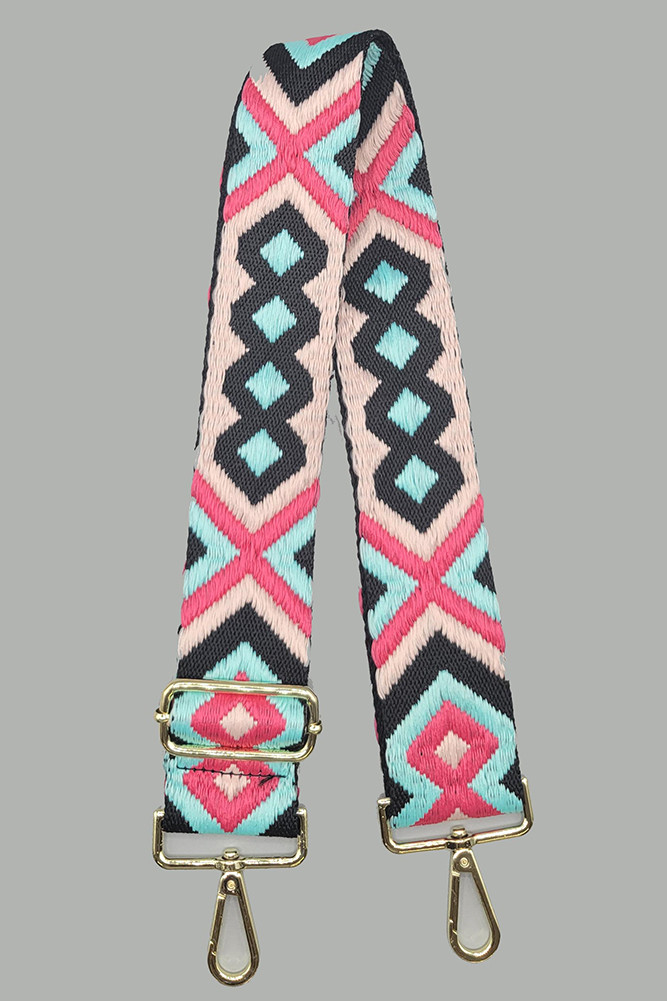 Women's Aztec Pattern Bag Strap in Black Pink