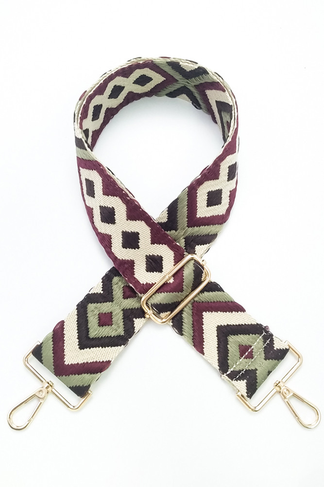 Women's Aztec Pattern Bag Strap in Burgundy Ivory