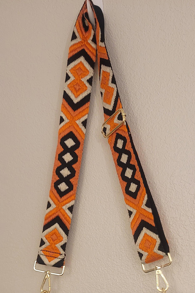 Women's Aztec Pattern Bag Strap in Orange Black