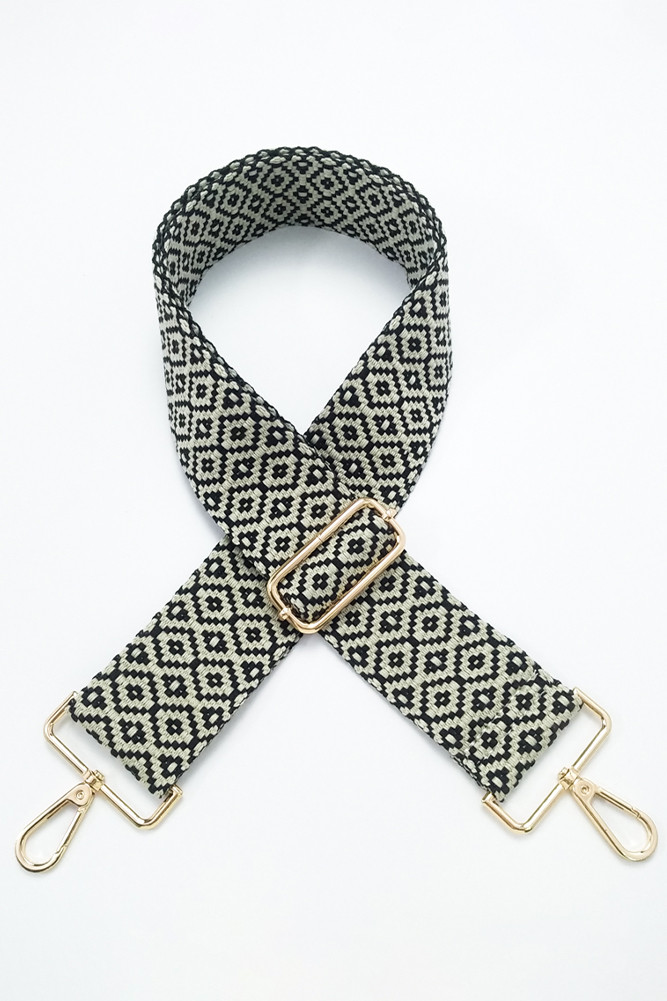 Women's Geometric Pattern Bag Strap in Beige Black