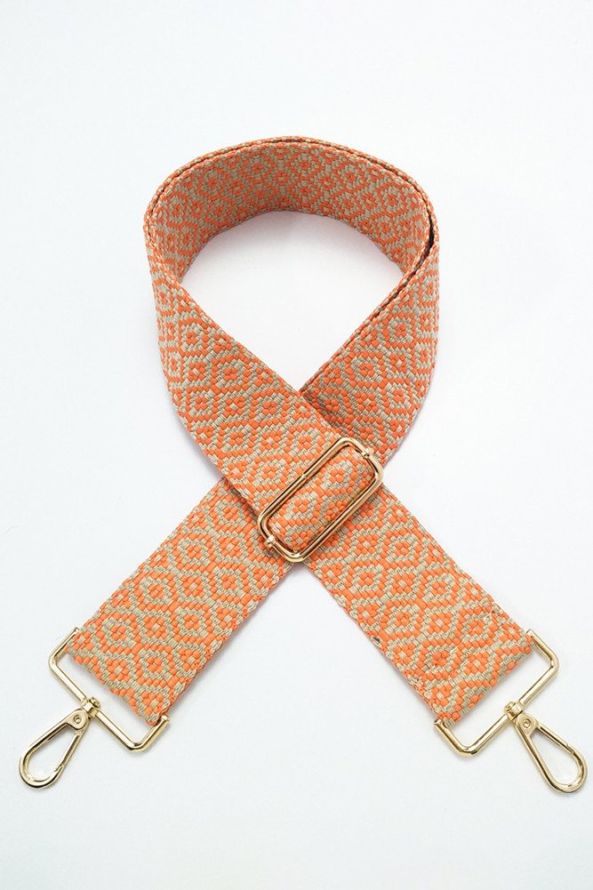 Women's Geometric Pattern Bag Strap in Beige Orange