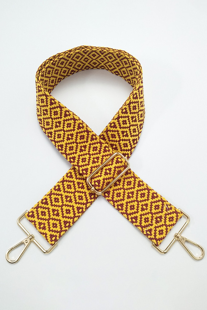 Women's Geometric Pattern Bag Strap in Mustard Burgundy