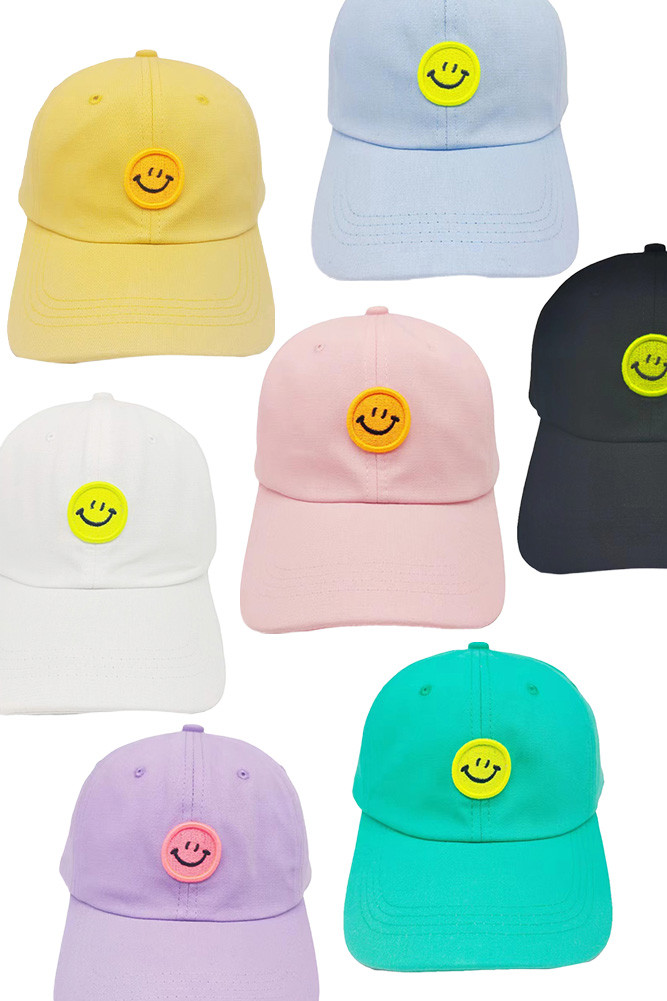 Women's Happy Face Patch Pastel Tone Baseball Cap by BURACQ