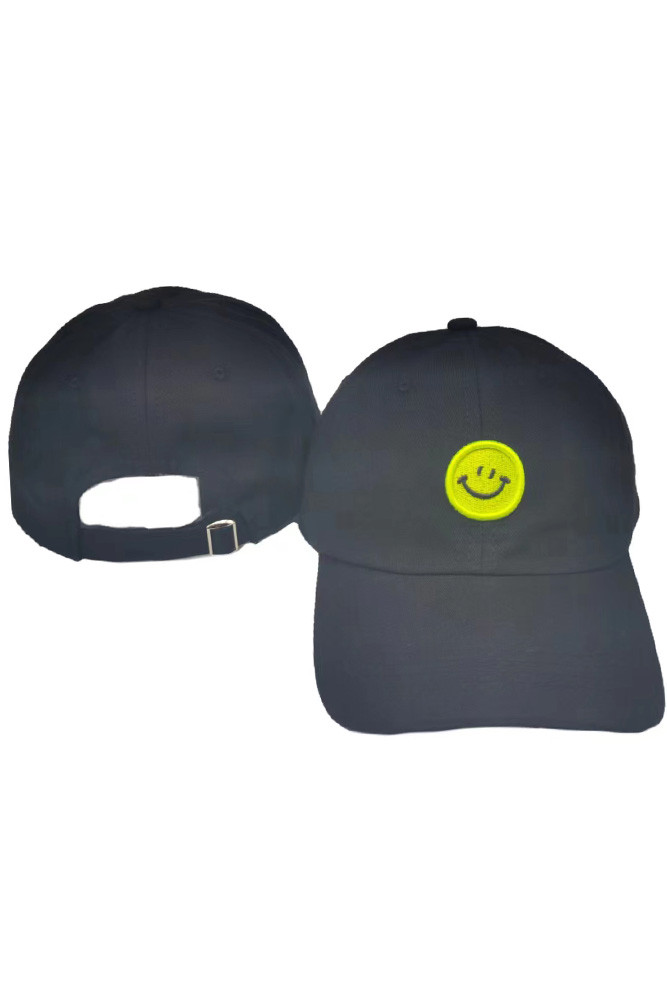 Women's Happy Face Patch Pastel Tone Baseball Cap in Black