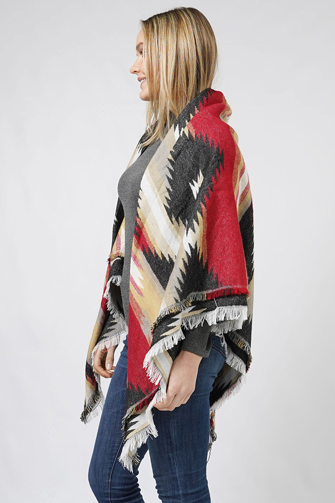 Women's Western Jacquard Blanket Shawl in Black Red