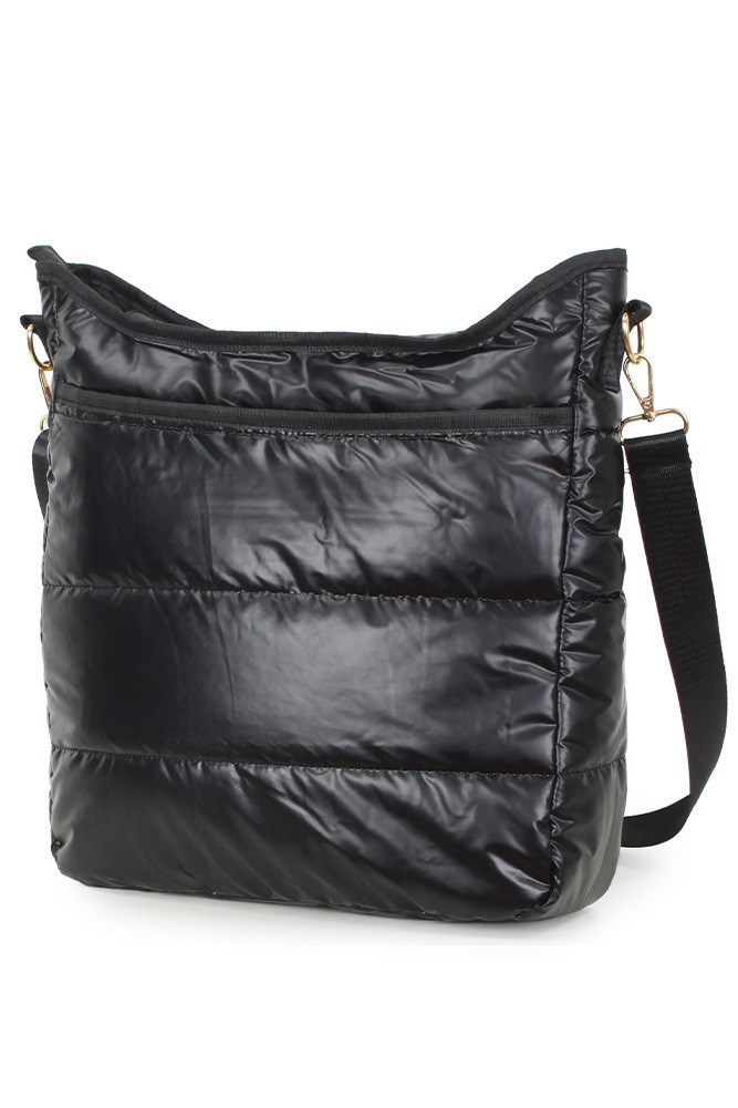 Women's Solid Puffy Crossbody Bag in Black