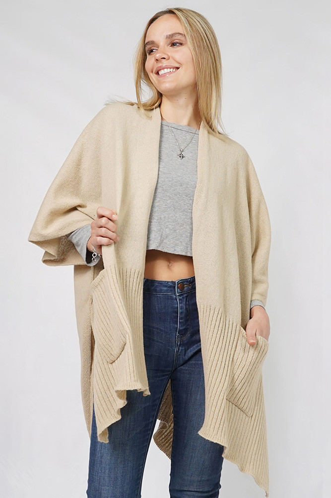 Women's Solid Knit Vest with Pocket in Beige