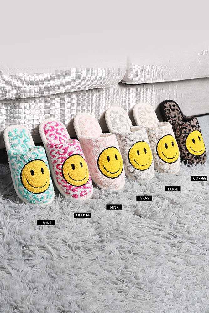 Women's Comfy Leopard Happy Face Fuzzy Microfiber Slipper — slippers photo 2