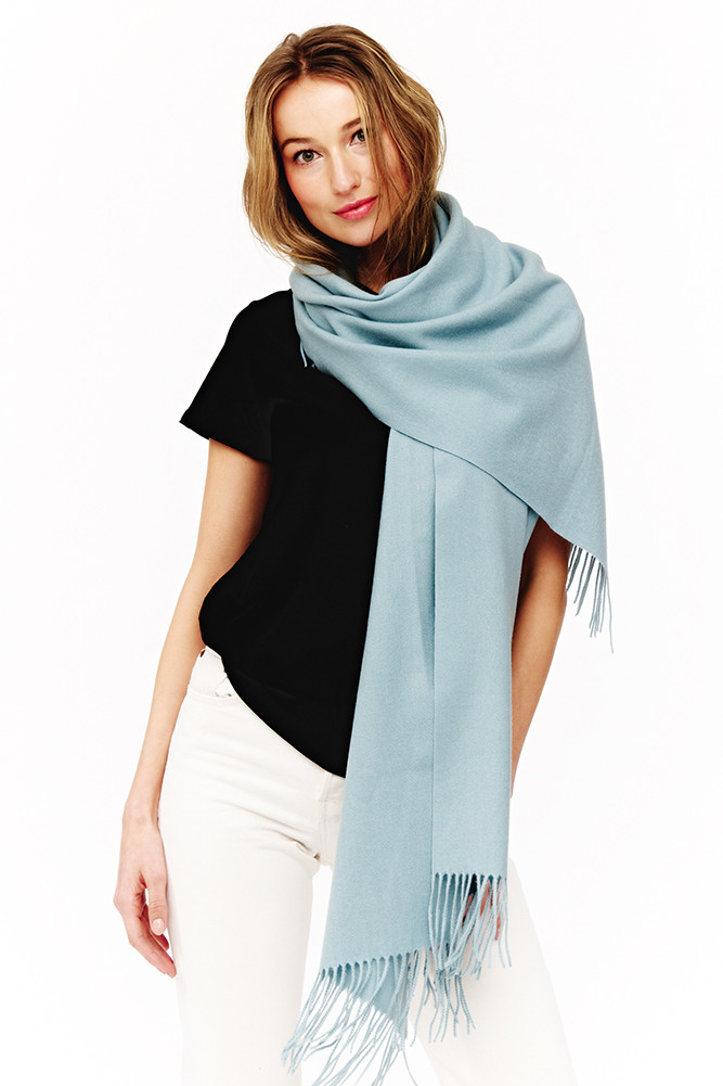 Women's Solid Super Soft Cashmere Oblong Scarf in Baby Blue