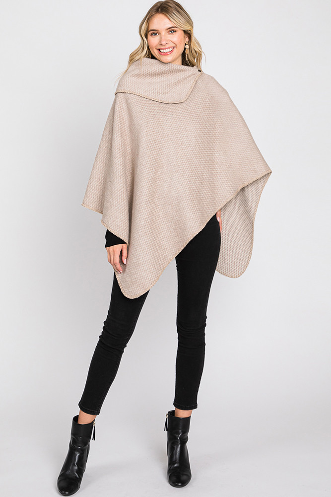 Women's Solid Textured Neck Poncho in Ash Taupe
