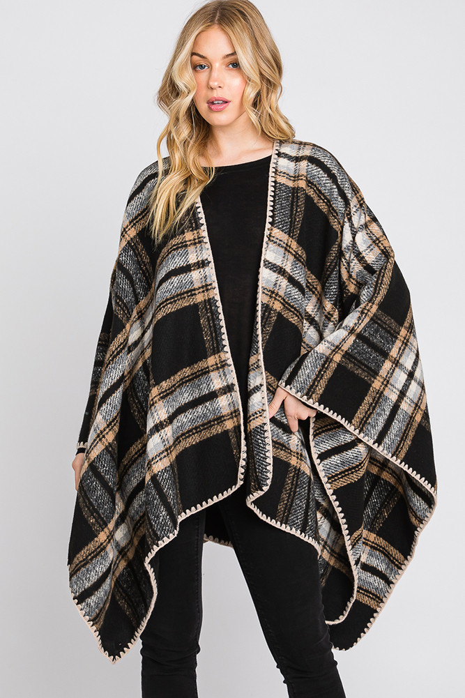 Women's Plaid Pattern Ruana by BURACQ