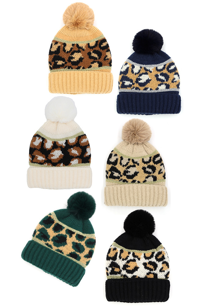 Women's Leopard Pom Pom Beanie by BURACQ