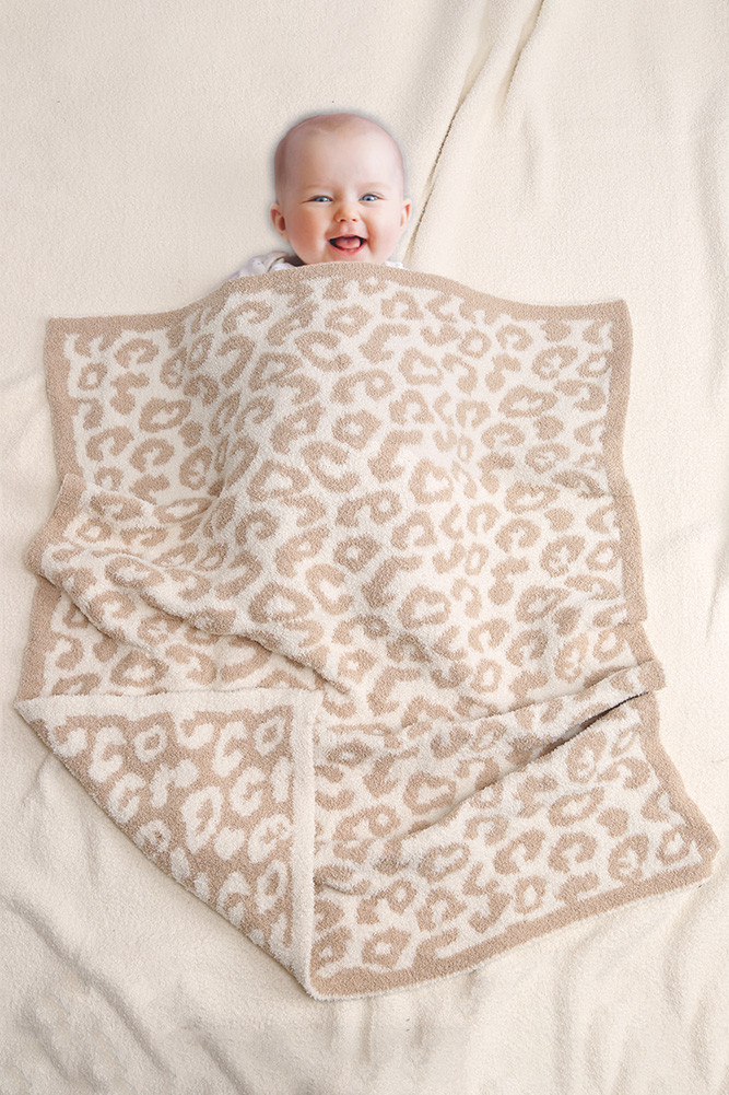 Luxury Soft Kids Leopard Print Throw Blanket for Couch and Bed in Beige