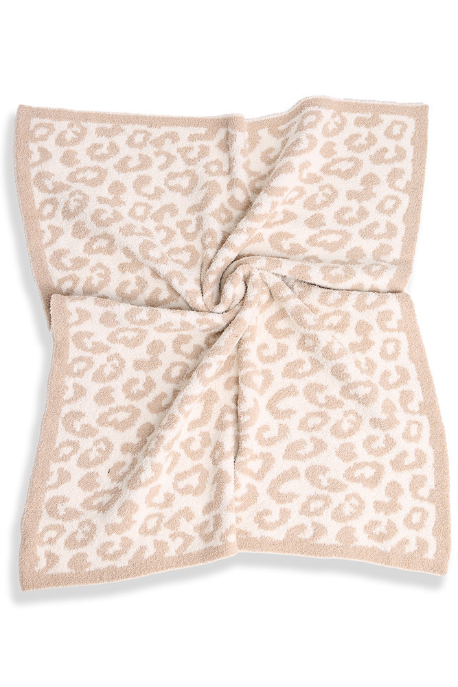 Luxury Soft Kids Leopard Print Throw Blanket for Couch and Bed in Beige