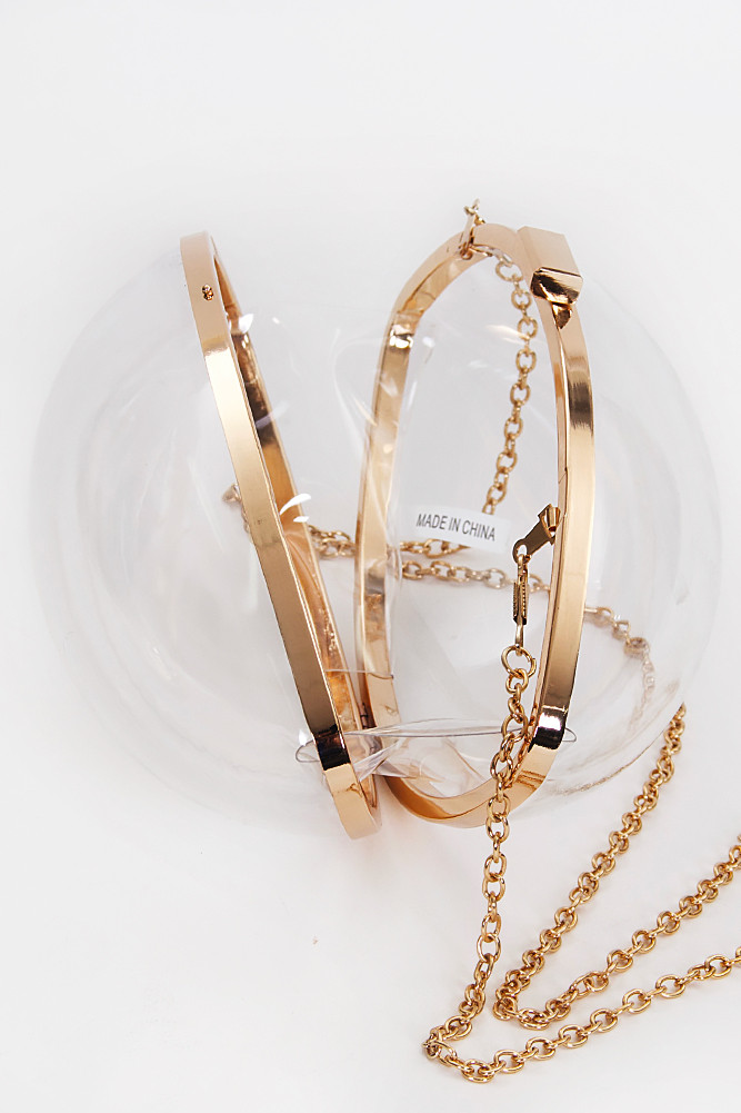 Women's Clear Acrylic Football Stadium Clutch Bag in Gold
