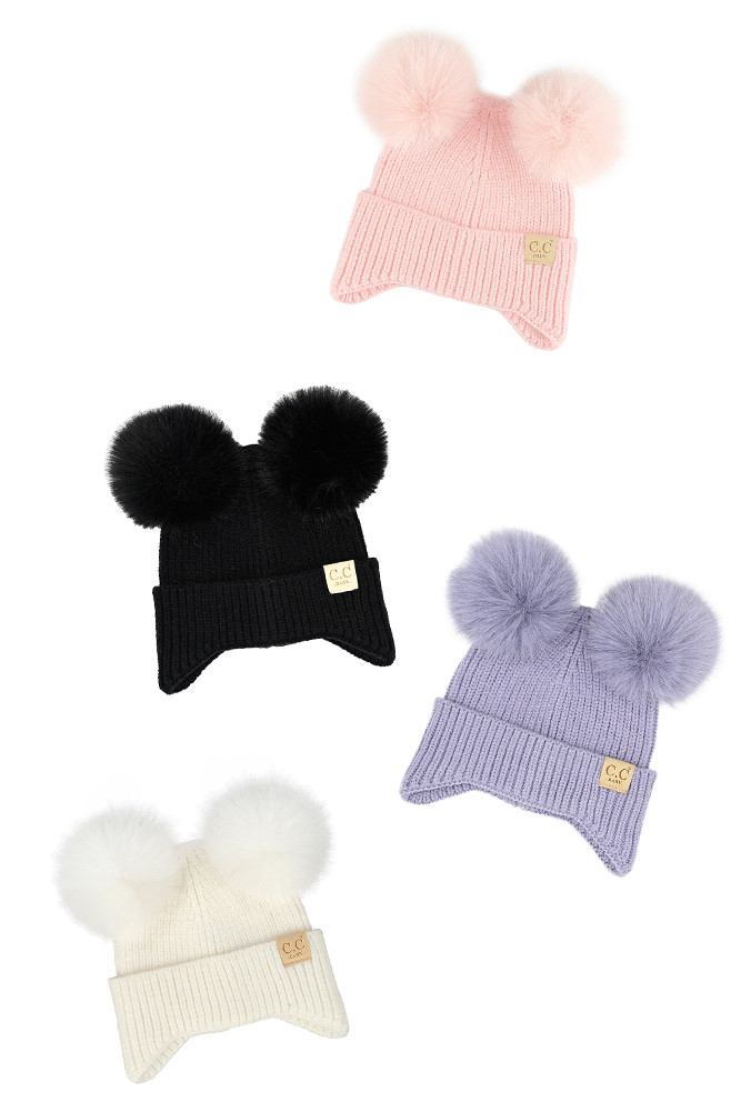Baby Ear Flap Pom Pom Beanie by BURACQ