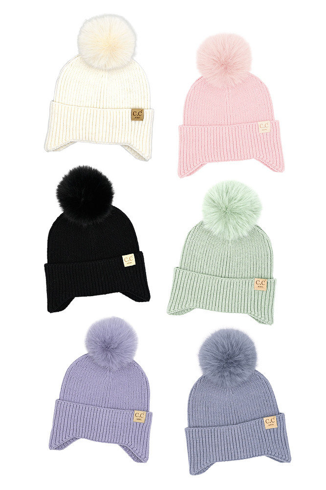 Kids Ear Flap Pom Beanie by BURACQ