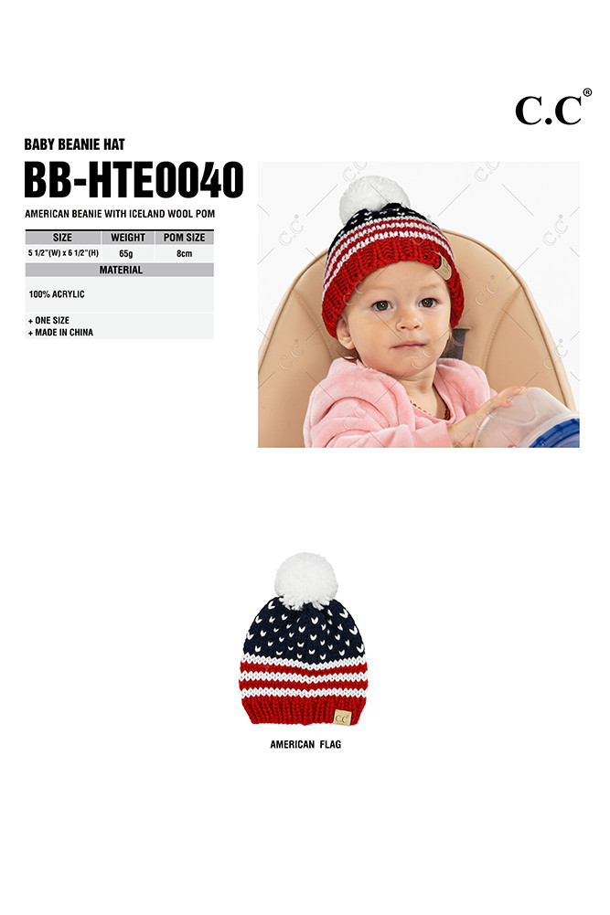 Baby American Flag Iceland Wool Pom Beanie — beanie photo 2