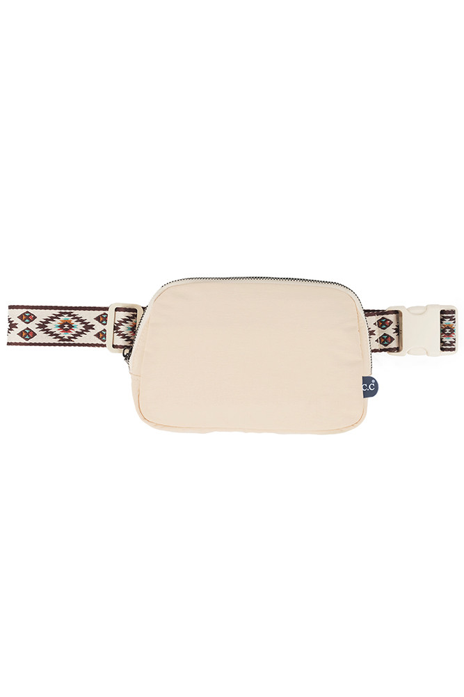 Women's Aztec Strap Fanny Pack Belt Bag in Beige