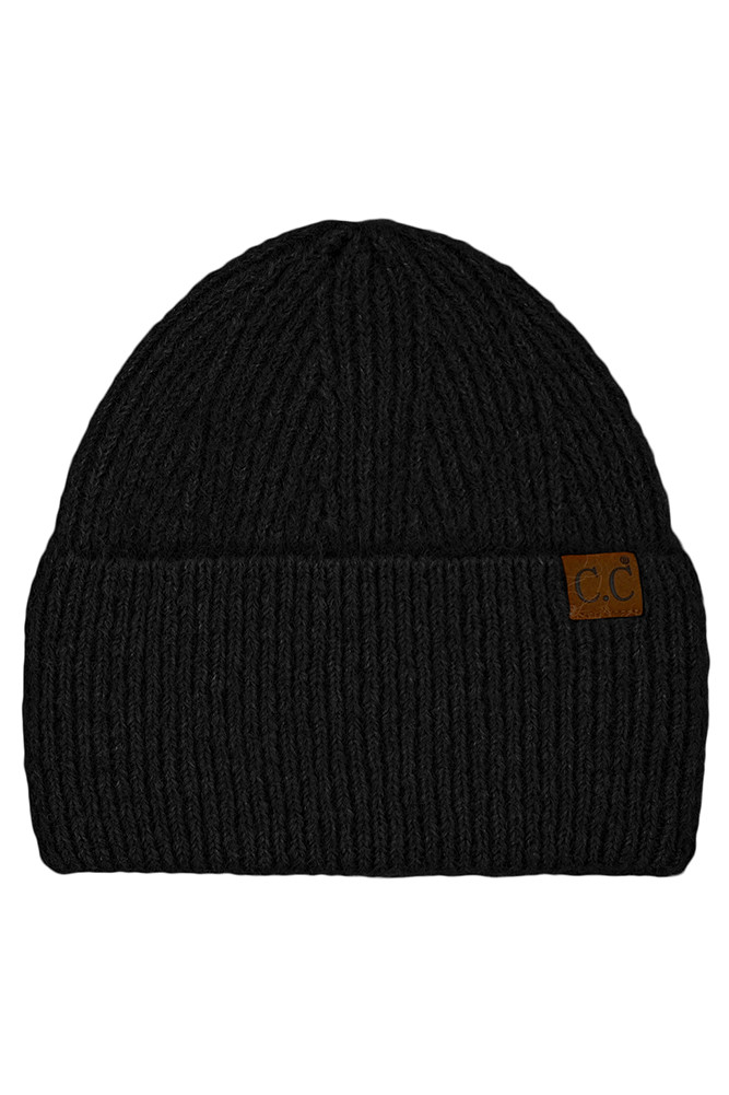 Women's Mohair Feel Wide Cuff Beanie in Black