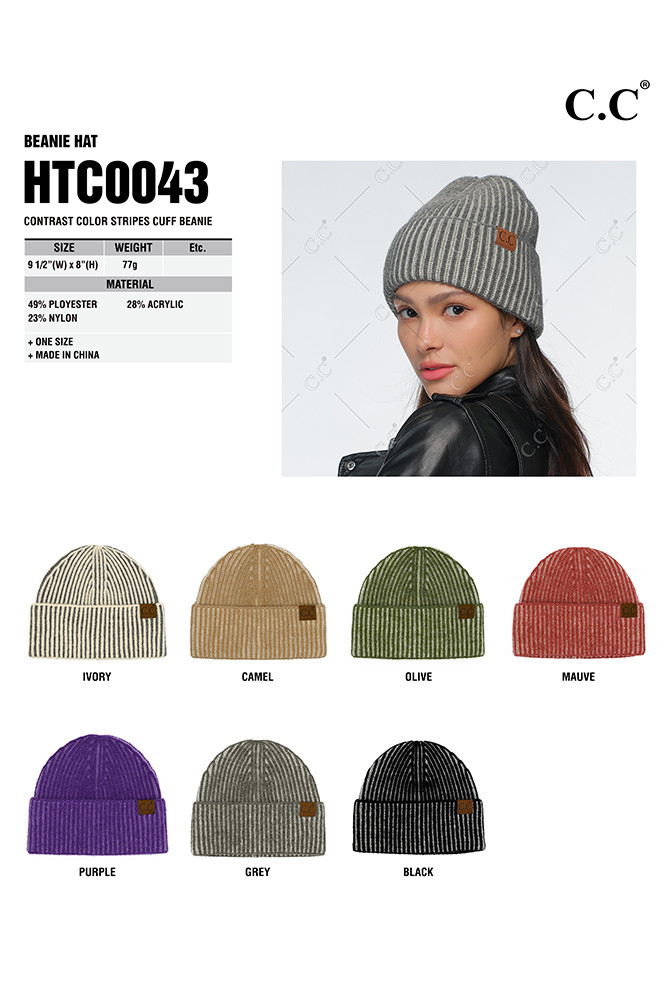 Women's Contrast Color Stripes Cuff Beanie — beanie photo 2