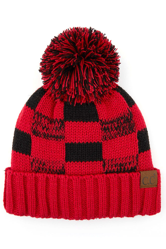 Women's Buffalo Check Beanie with Pom — beanie photo 5