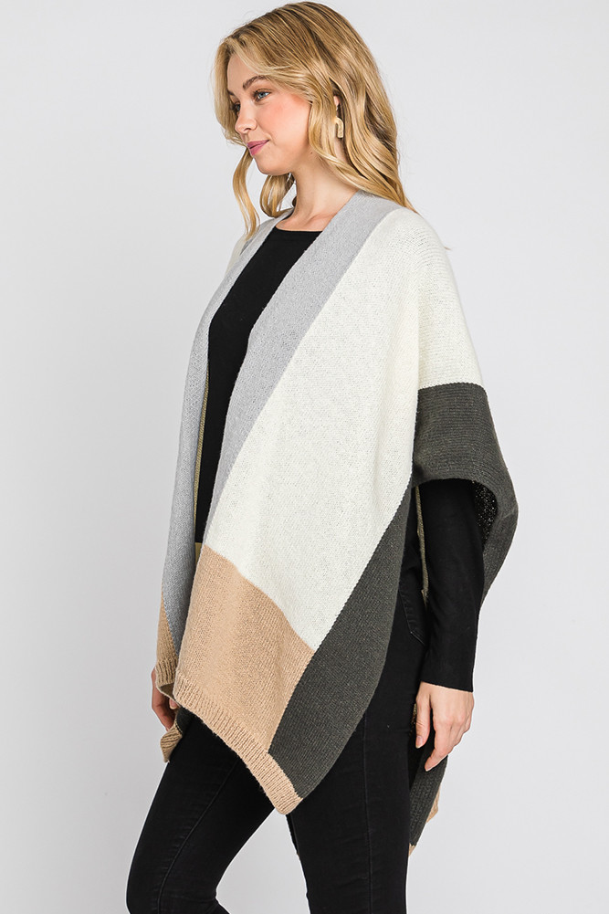 Women's Soft Color Blocked Ruana in Gray