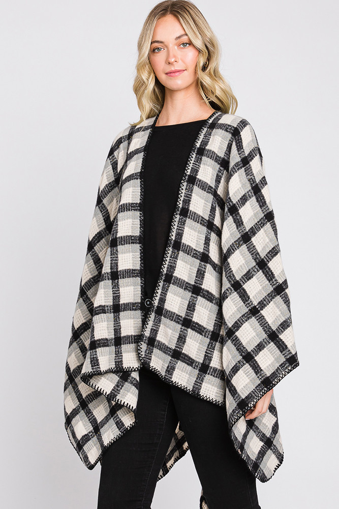 Women's Plaid Pattern Ruana by BURACQ