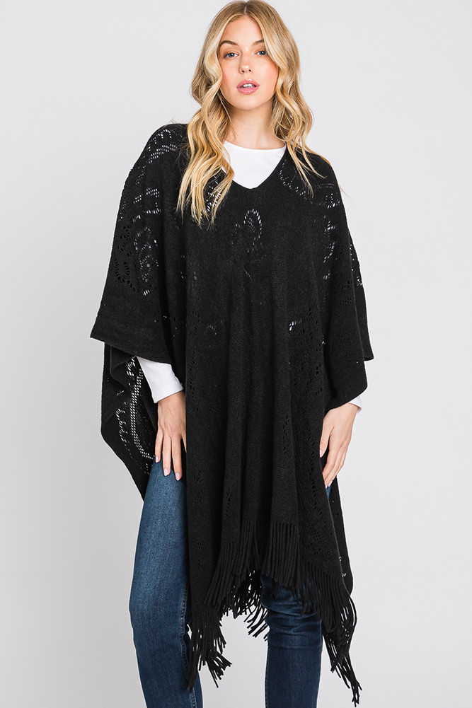 Women's Paisley Pattern Fringe Poncho by BURACQ