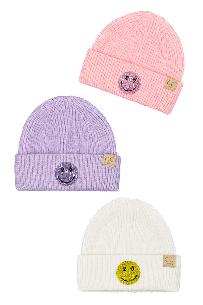 Kids Smile Face Rhinestone Beanie by BURACQ