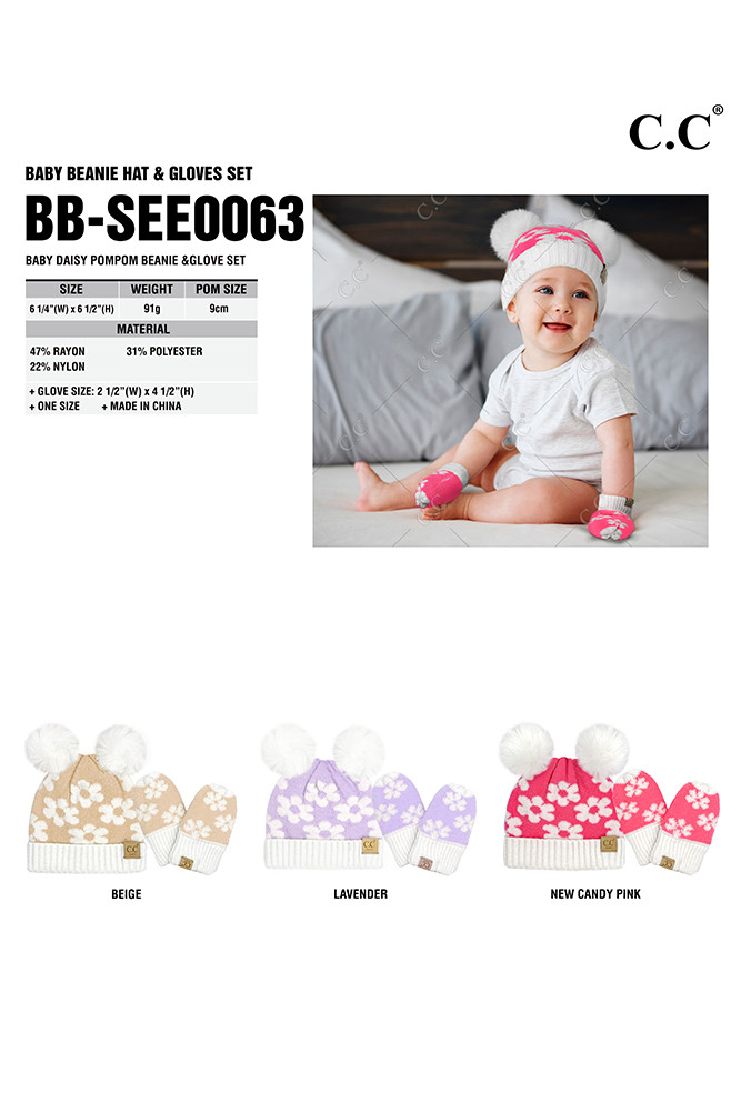 Baby Daisy Pom Pom Beanie and Glove Set — beanie photo 2