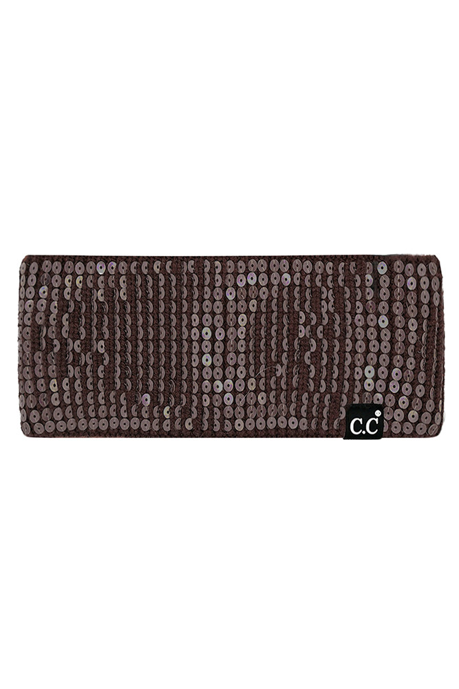 Women's All Over Clear Sequin Headwrap in Chocolate
