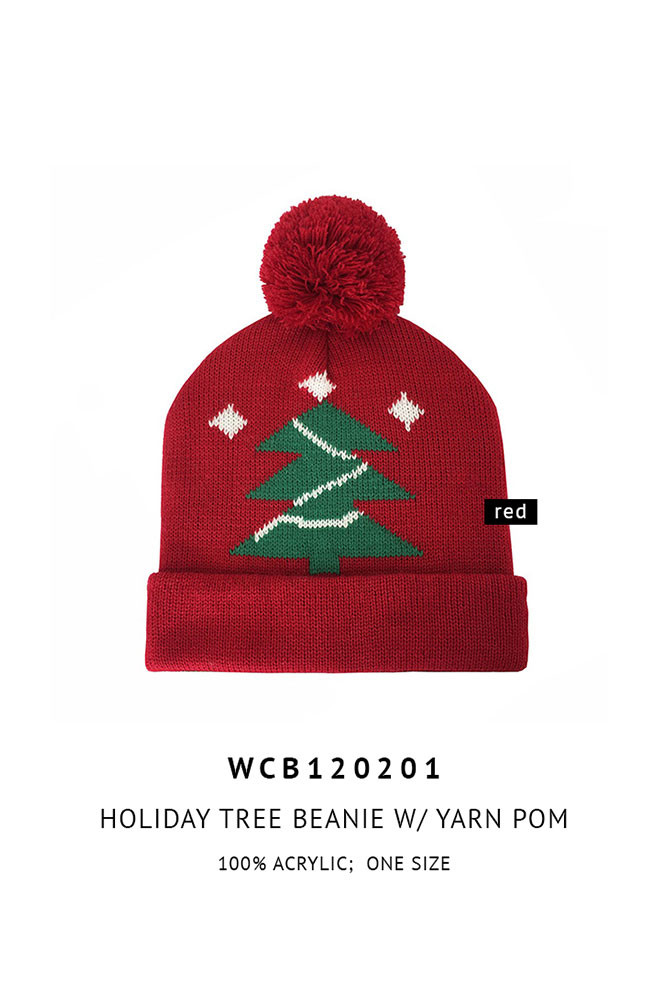 Women's Tree Yarn Christmas Holiday Pom Beanie — beanie photo 2