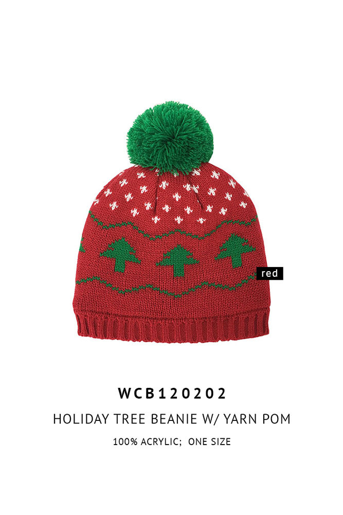 Women's Tree Christmas Holiday Beanie with Yarn Pom — beanie photo 2