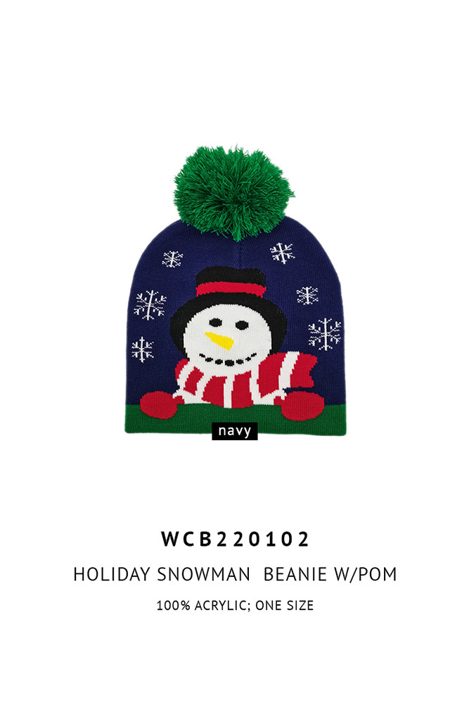 Women's Snowman Christmas Holiday Beanie with Pom — beanie photo 2