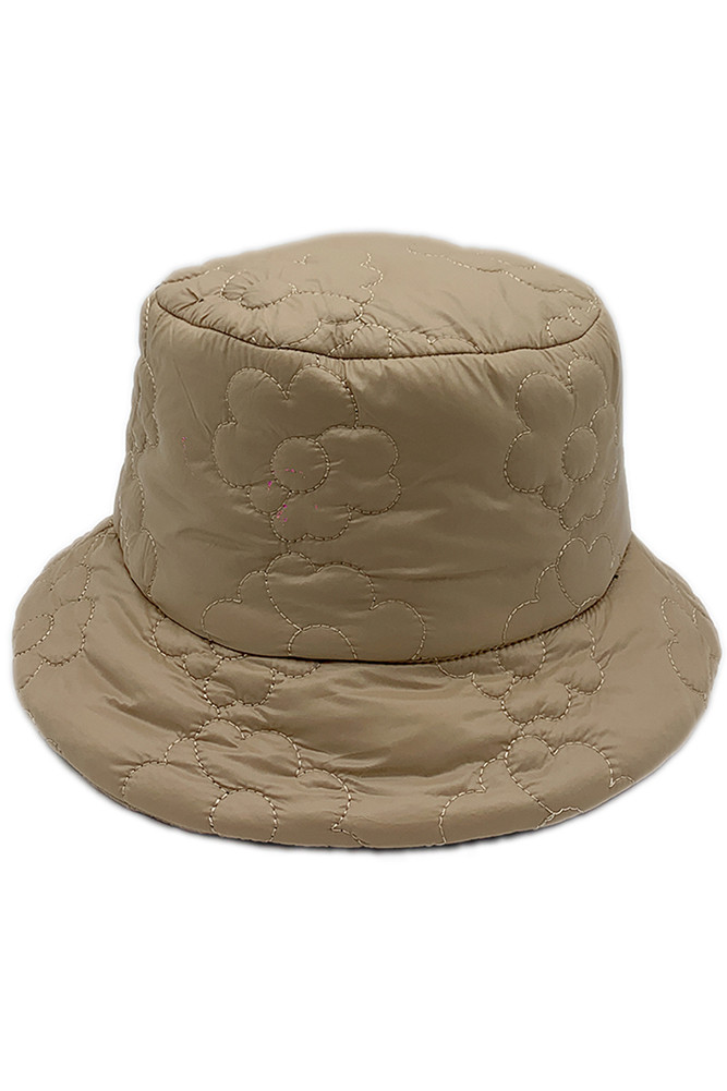Women's Flower Padded Bucket Hat in Beige