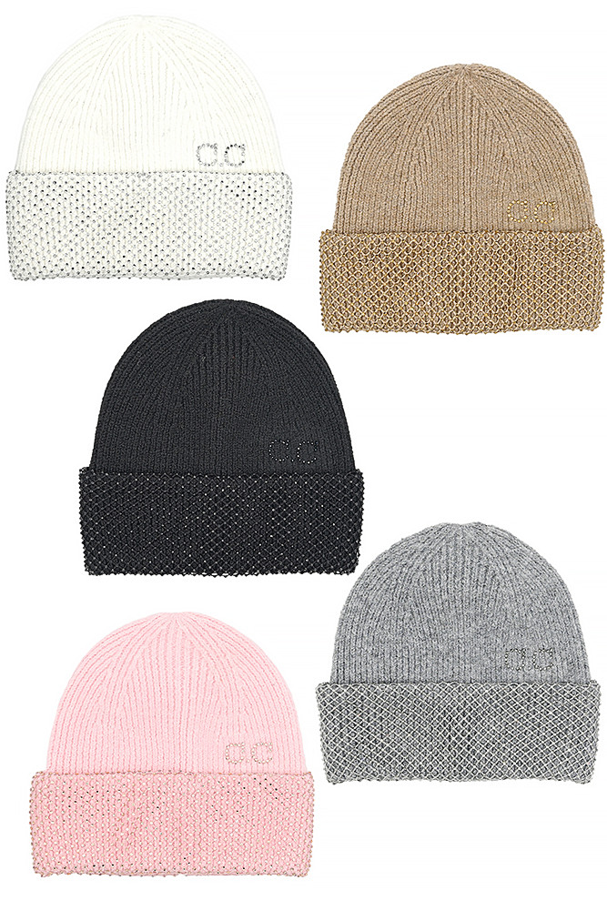 Women's Rhinestone Net Beanie by BURACQ