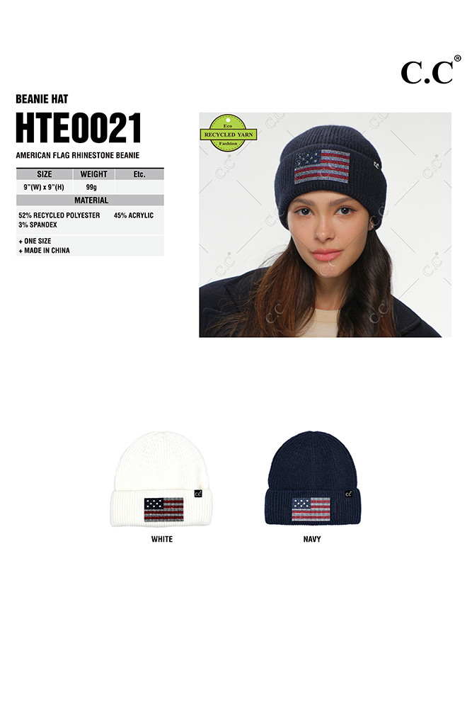 Women's American Flag Rhinestone Beanie — beanie photo 2