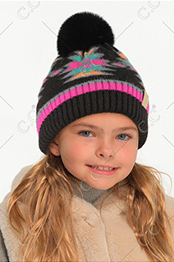 Kids Southwest Pattern Faux Fur Pom Beanie — beanie photo 5