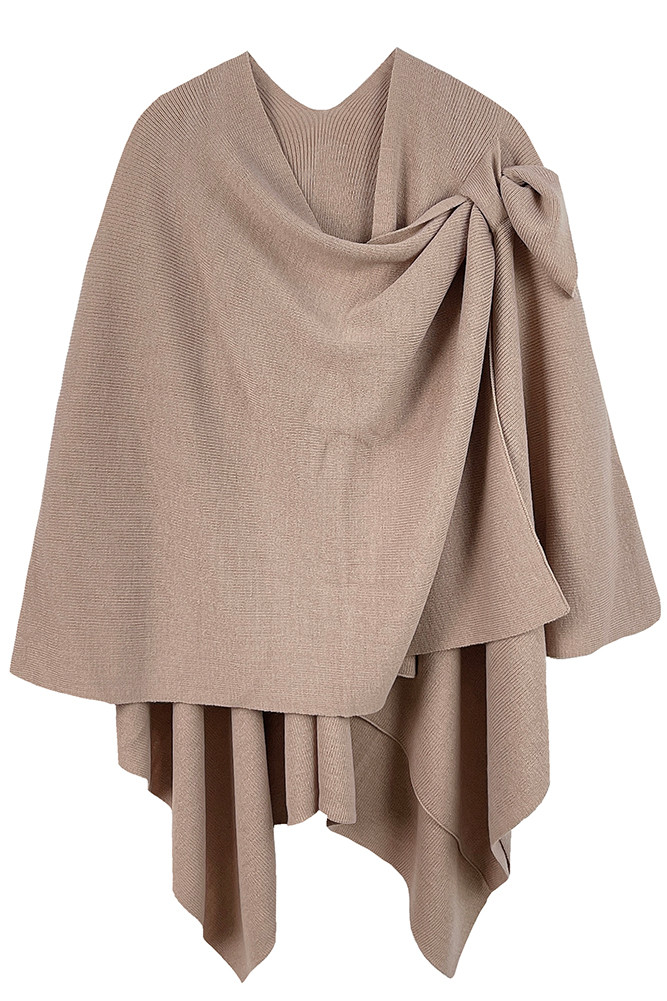 Women's Solid Ruana with Shoulder Strap in Beige