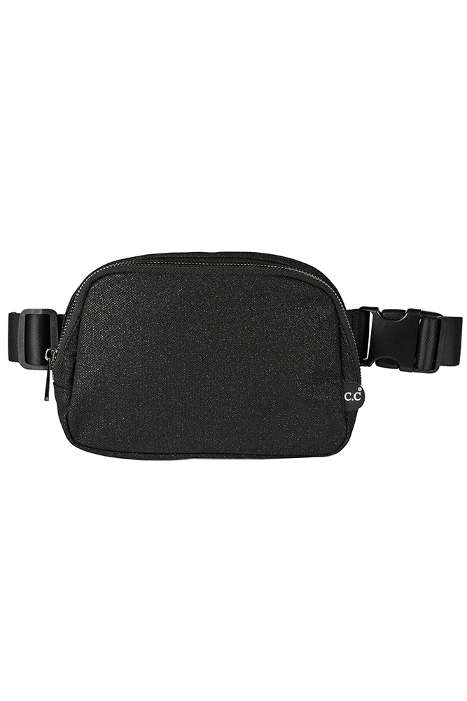Women's Glitter Tiny Mesh Fanny Pack Belt Bag in Black