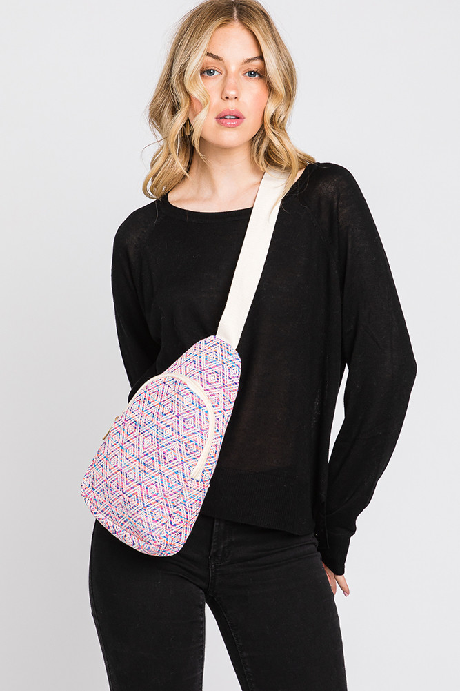 Women's Aztec Pattern Sling Bag in Fuchsia