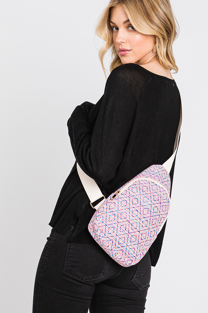 Women's Aztec Pattern Sling Bag in Fuchsia