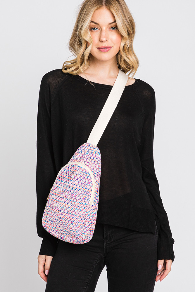 Women's Aztec Pattern Sling Bag in Fuchsia
